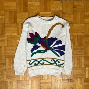 Prizi Just Her Rose/Flower White Yellow Purple Women’s Large Sweater